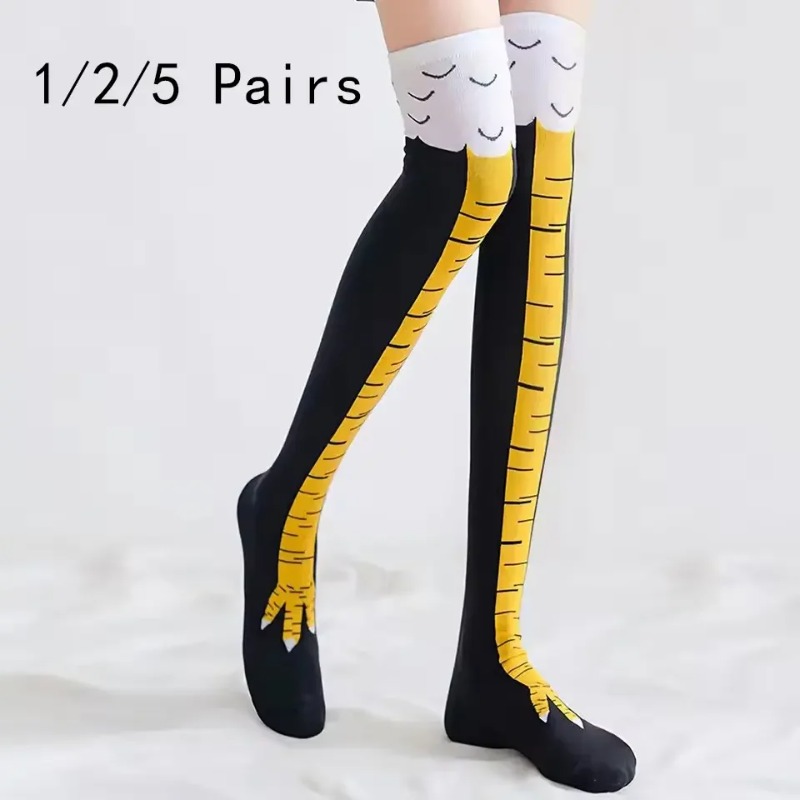 Funny Chicken Leg Socks - 1/2/5 Pasang Kaus Kaki Setinggi Lutut