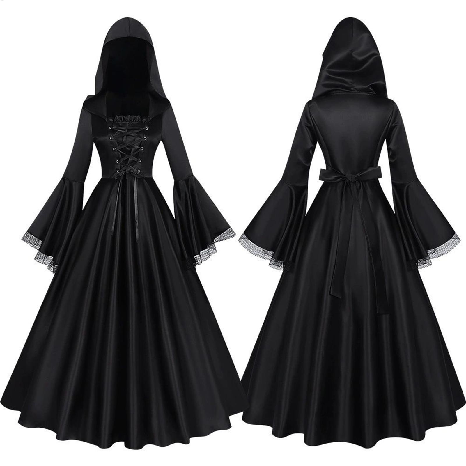 Medieval Renaissance Dress Women - Kostum Penyihir Halloween Gaun Panjang Gotik