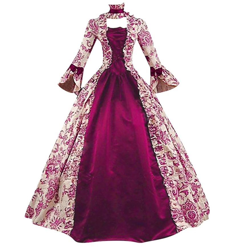 Medieval Renaissance Dress Women - Gaun Cosplay Marie Antoinette Abad Pertengahan
