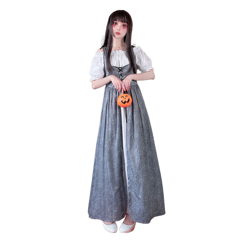 Medieval Renaissance Dress Women - Gaun Panjang Model Terbuka di Bagian