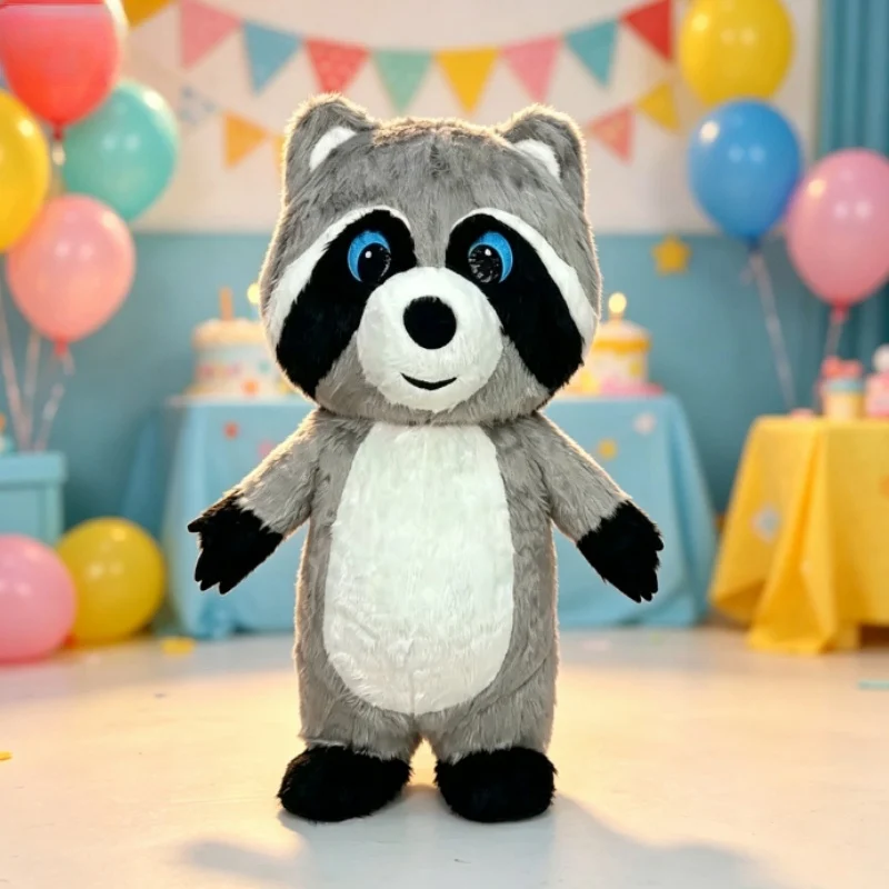 Costumes - Kostum Maskot Rakun Berbahan Beludru Abu-abu