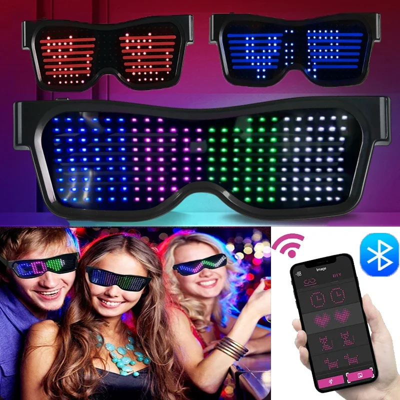 Glow In The Dark Party Glasses - Kacamata LED multibahasa Bluetooth DIY, kacamata