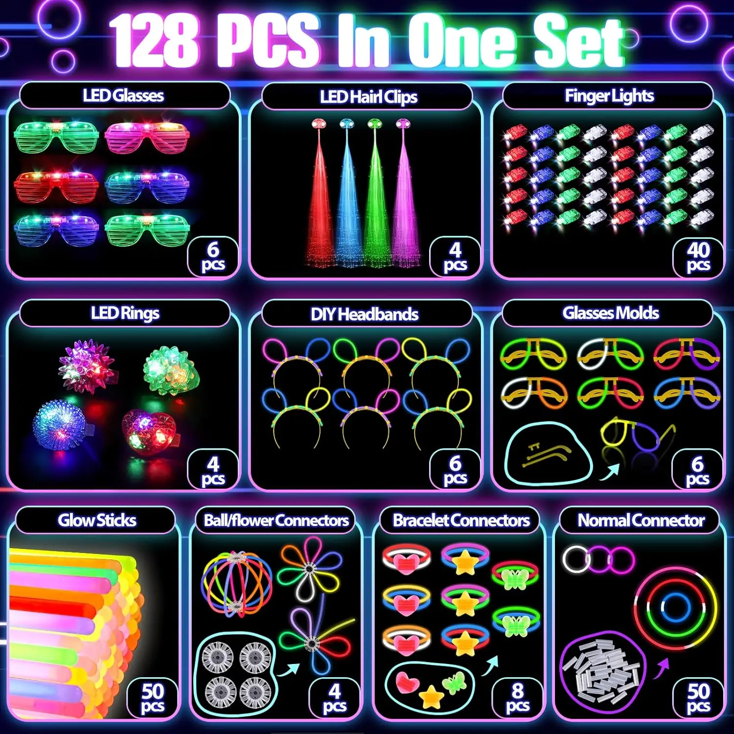 128PCS Kacamata LED Menyala Je - Glow In The Dark Party Glasses ulasan dan harga